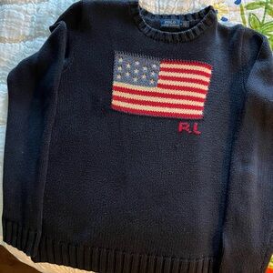 RL flag sweater , very good condition , slight flaw in front as shown in photo